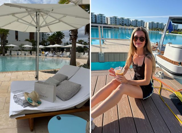 split image of the pool and lagoon at conrad orlando at evermore