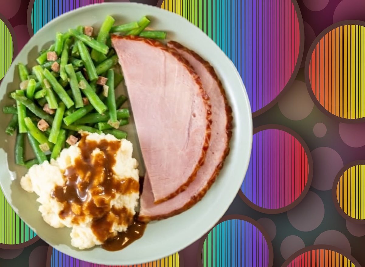 Carved ham mashed potatoes green beans