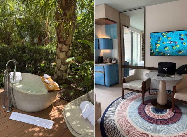 split image of the spa and a wellness guest room at Conrad Orlando at Evermore