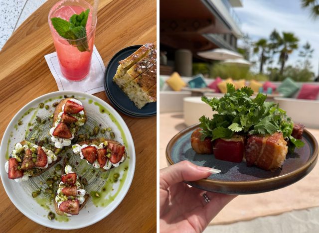 split image of meals at conrad orlando at evermore