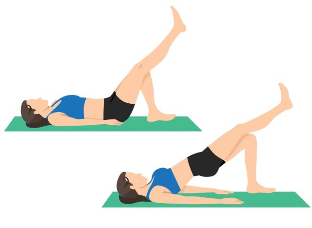 Woman doing Single leg glute bridge exercise. Flat vector illustration isolated on white background