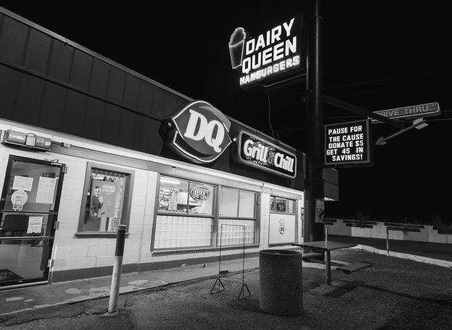 A vintage Dairy Queen on Route 66, black and white.