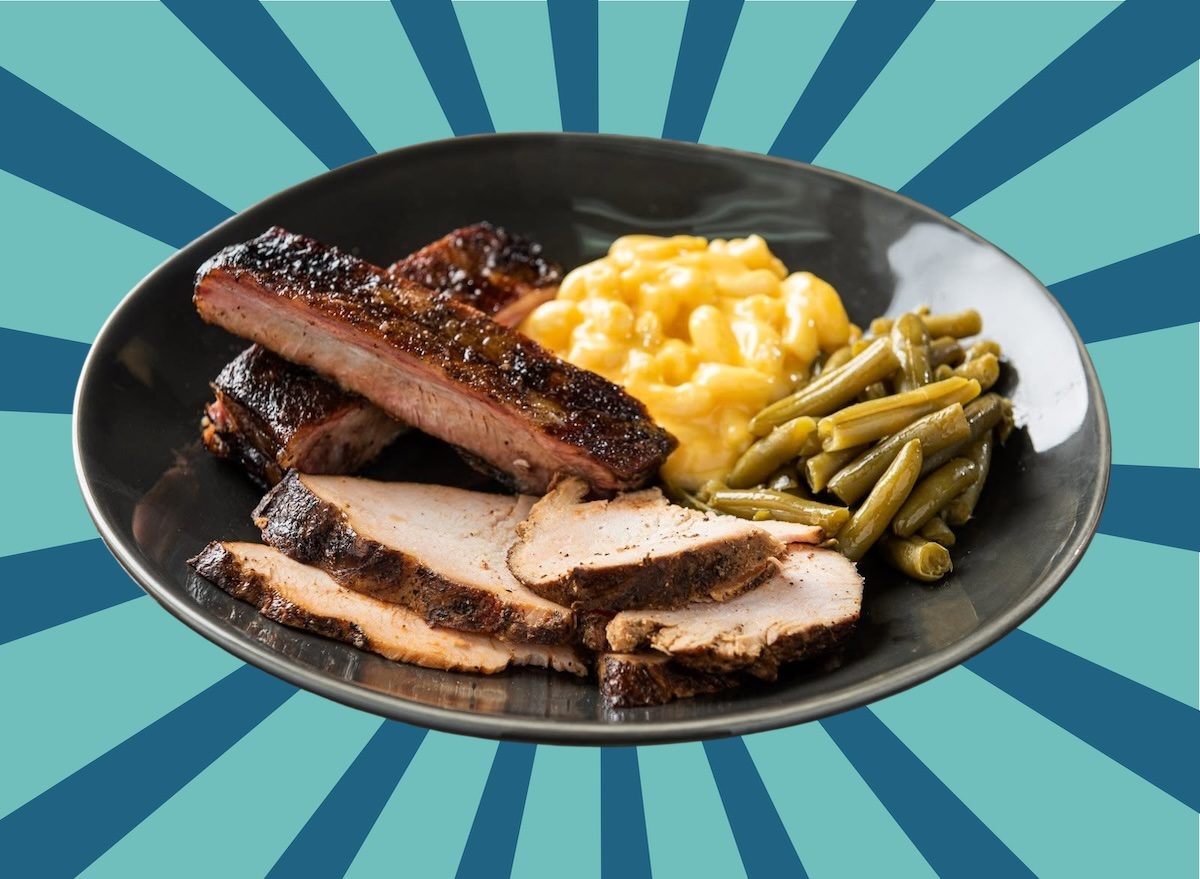 SmokeyMo’s BBQ ribs green beans mac and cheese brisket