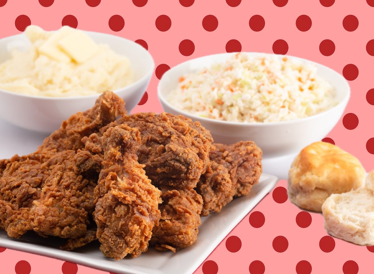 Fried chicken mashed potatoes coleslaw biscuits