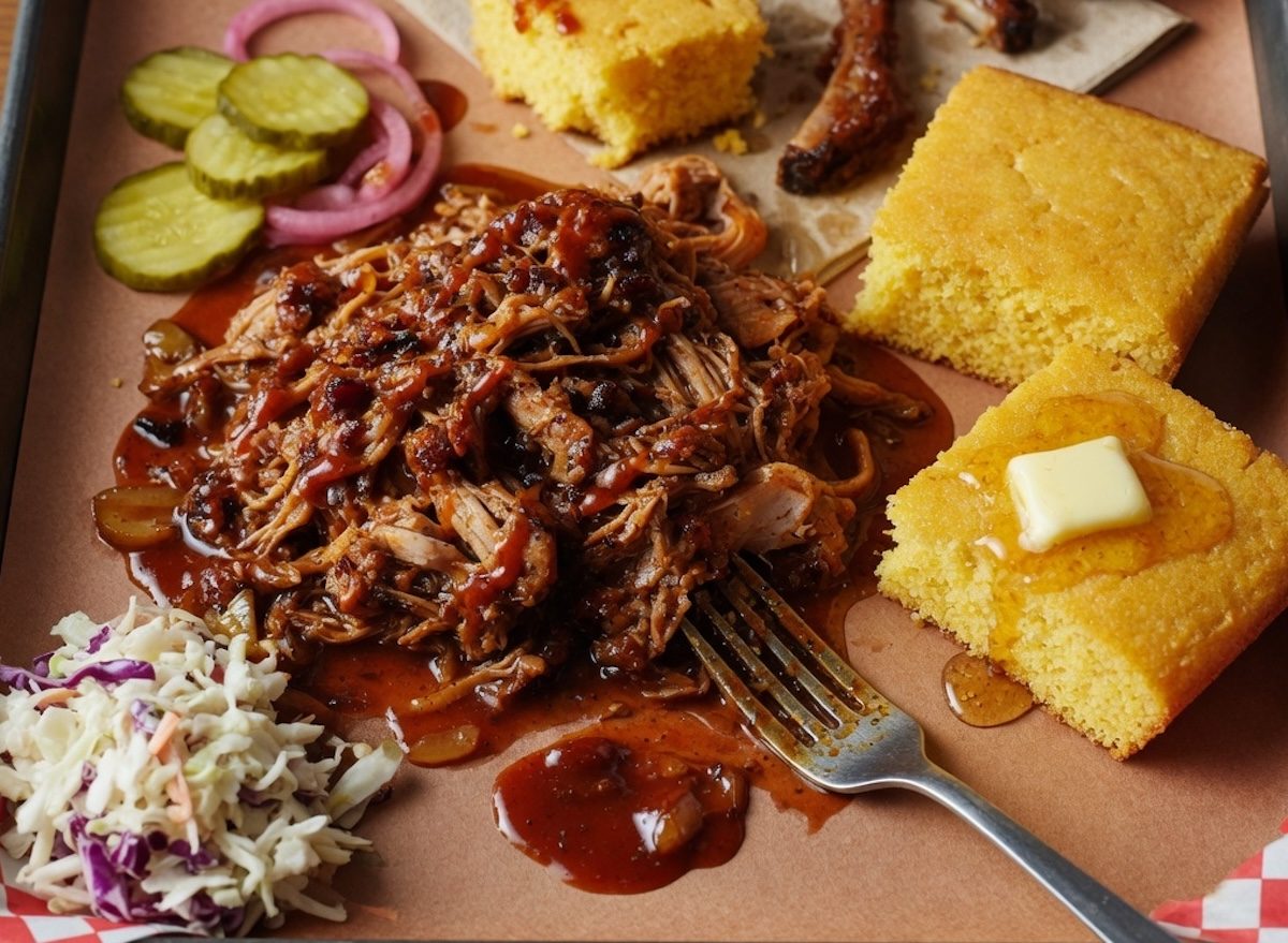 Bbq,Pulled,Pork,Paltter,With,Corbread