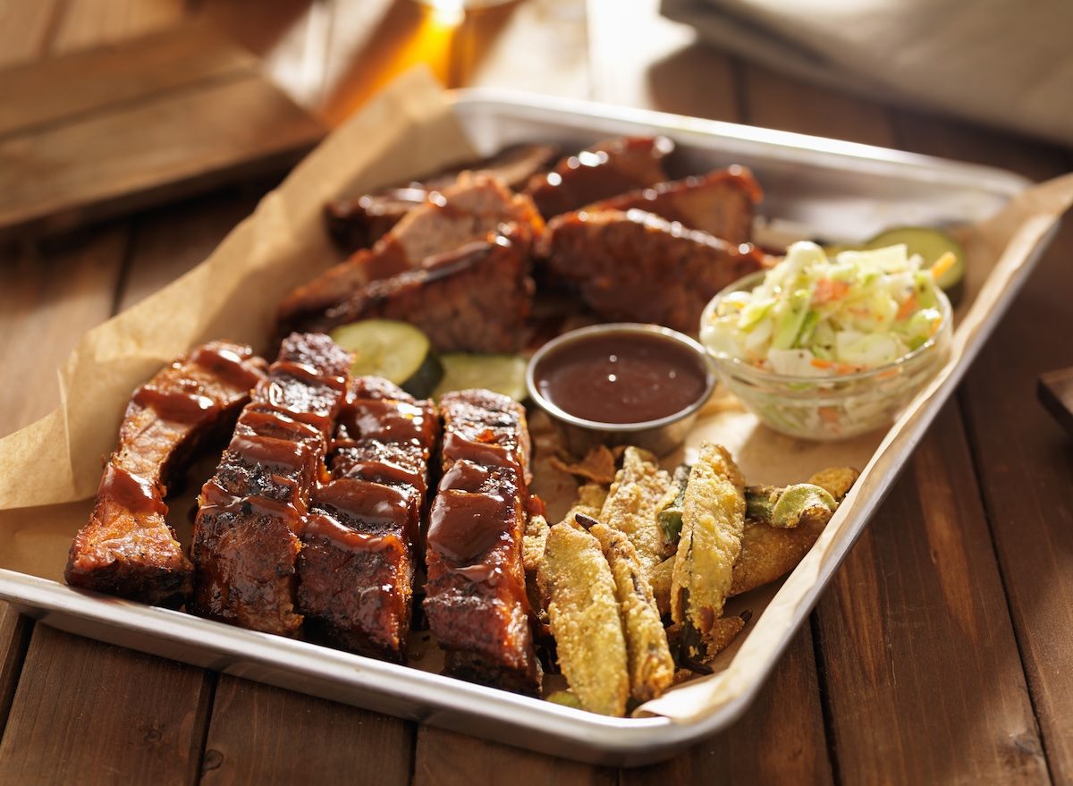 Barbecue,Ribs,With,Brisket,,Fried,Okra,And,Slaw