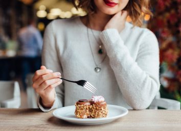 Woman eating dessert