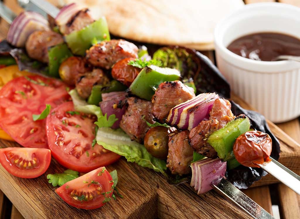 lamb kebab and vegetables