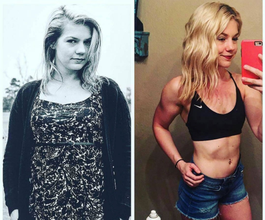 woman showing off 30 pound weight loss and toned body