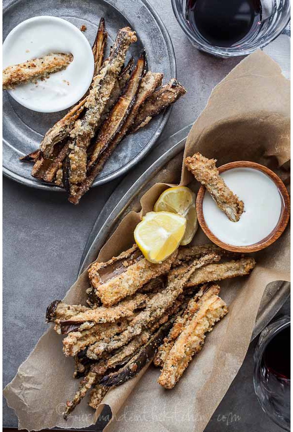 baked eggplant fries with goat cheese dip
