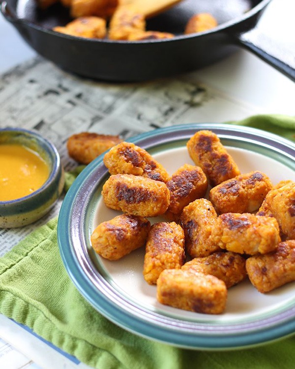 butternut tots with spicy maple mustard