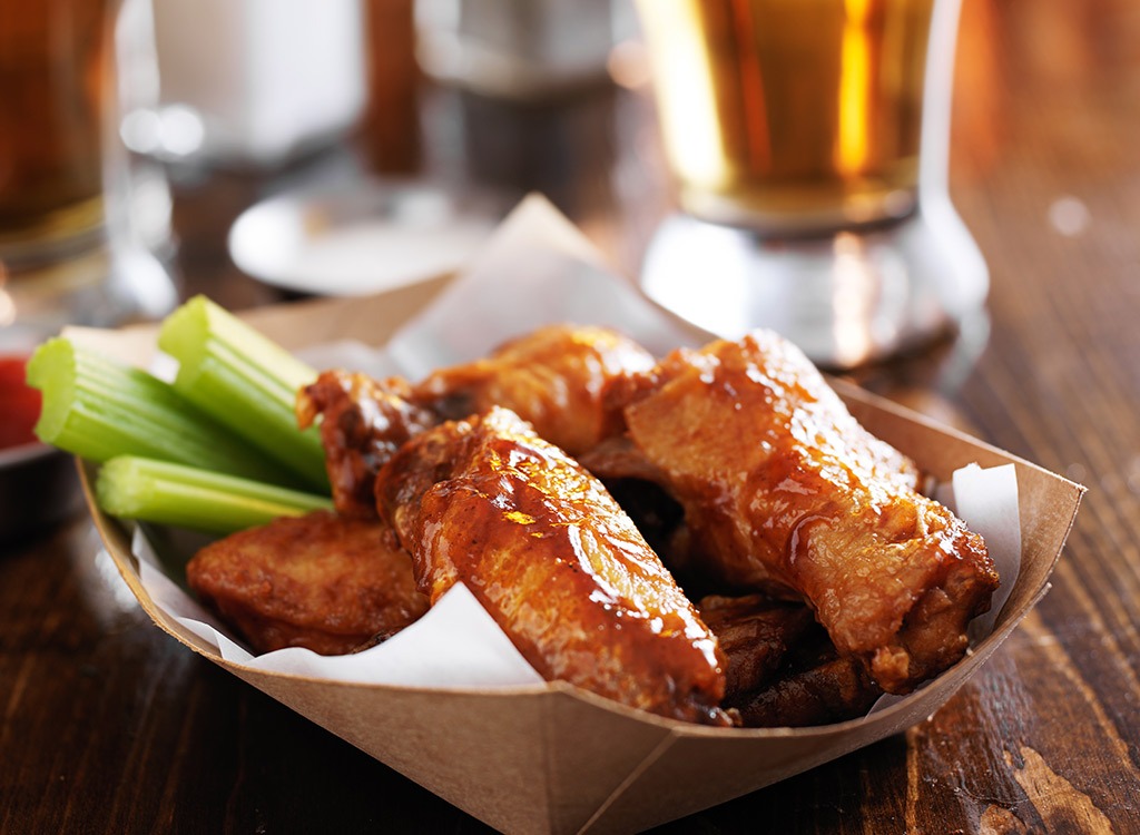 Chicken wings and beer. 