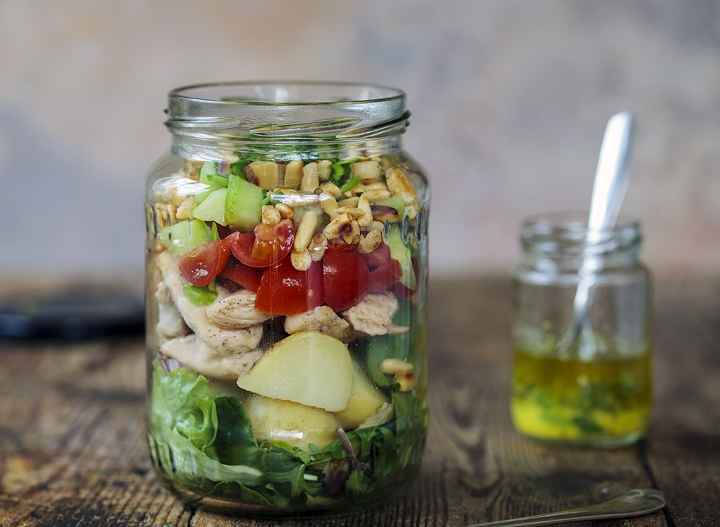 healthy salad layered mason jar