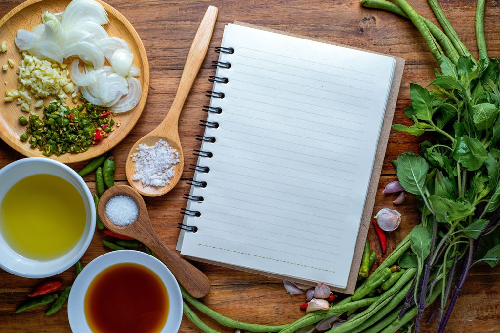 journal on a kitchen counter