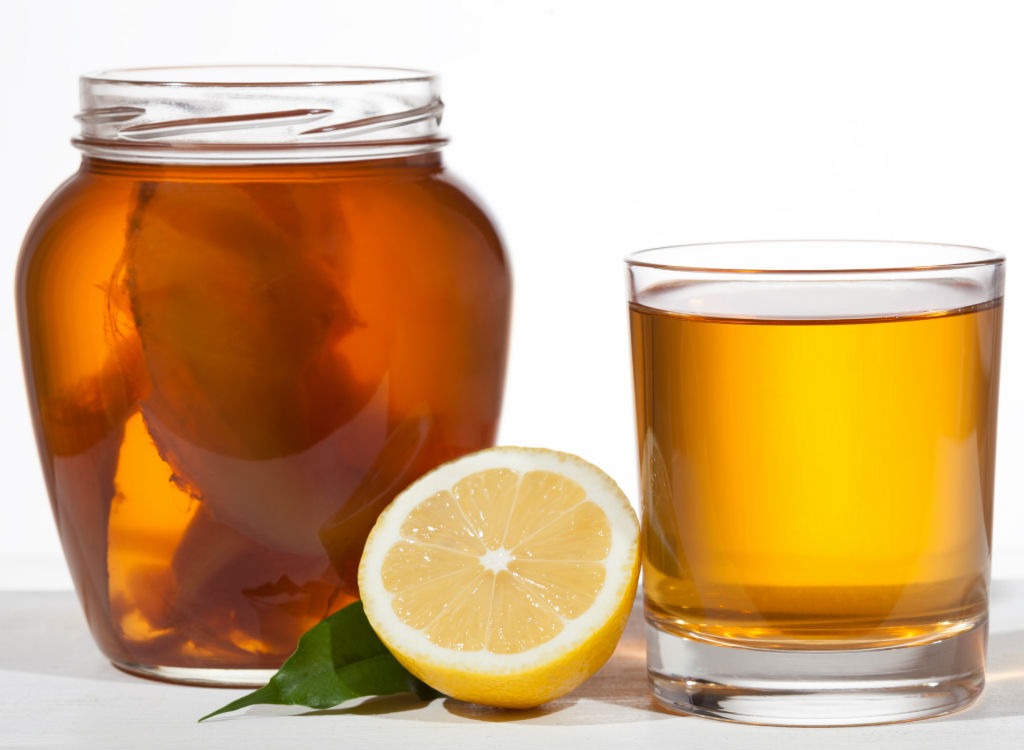 Kombucha in jar and glass