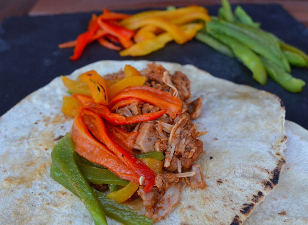 veggies and meat on Arabbic bread