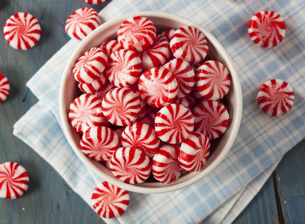 Bowl of peppermint candies - foods that make you poop