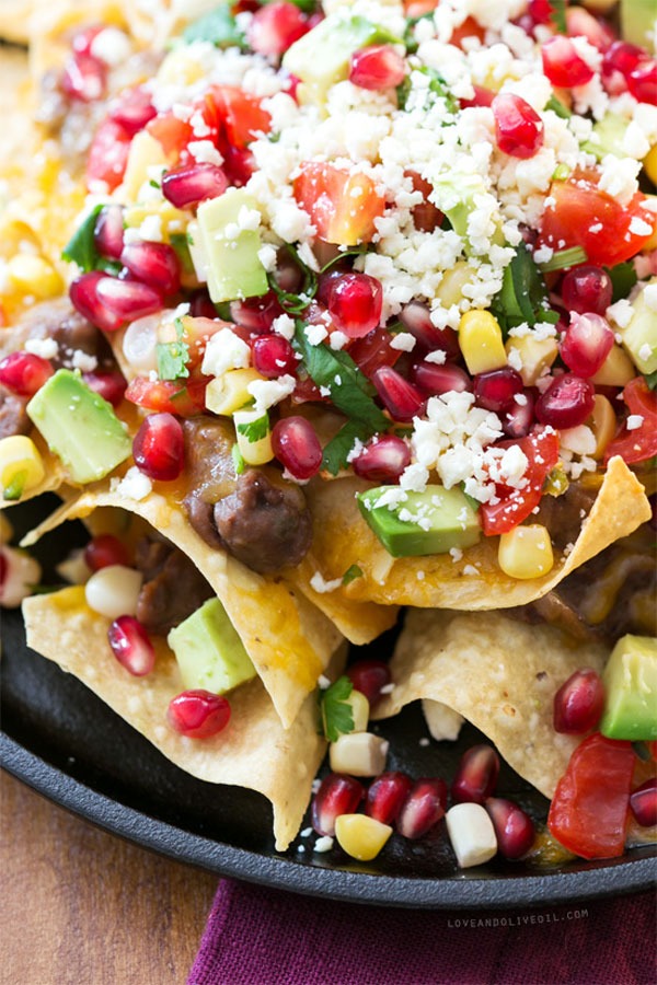 black bean nachos with pomegranate salsa