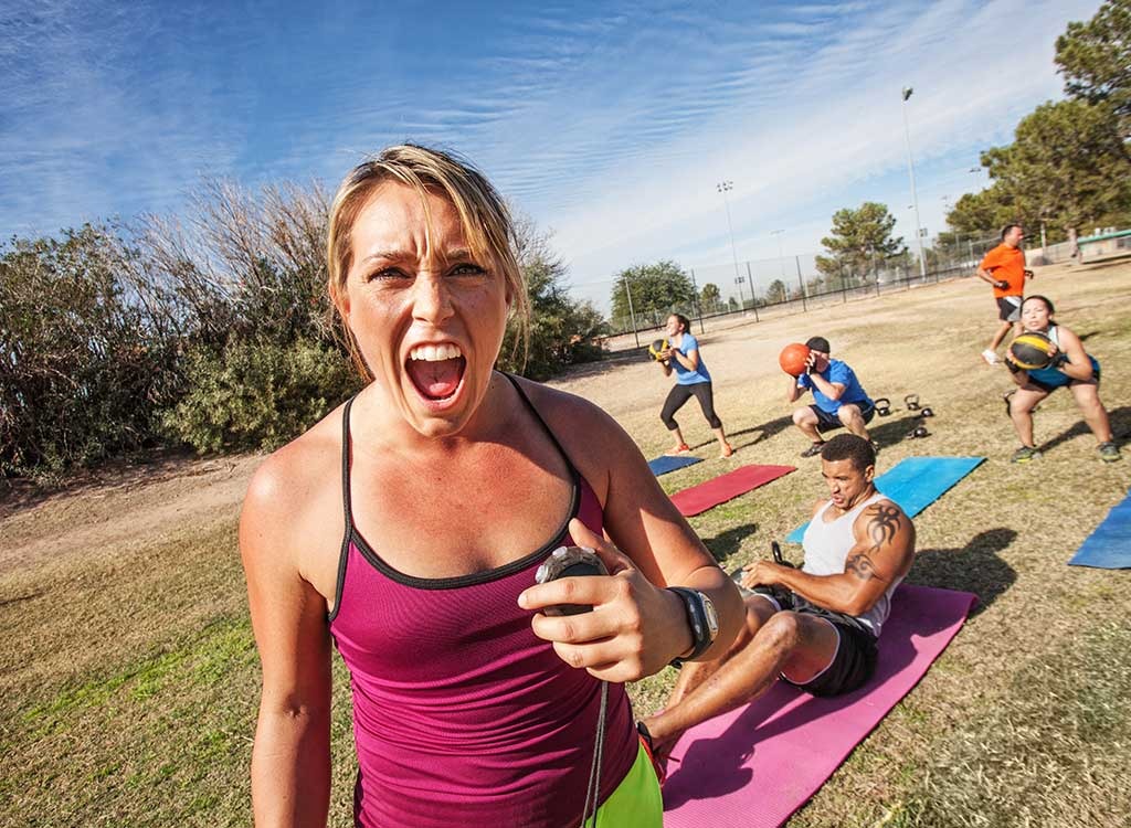 physical trainer yelling outdoor workout