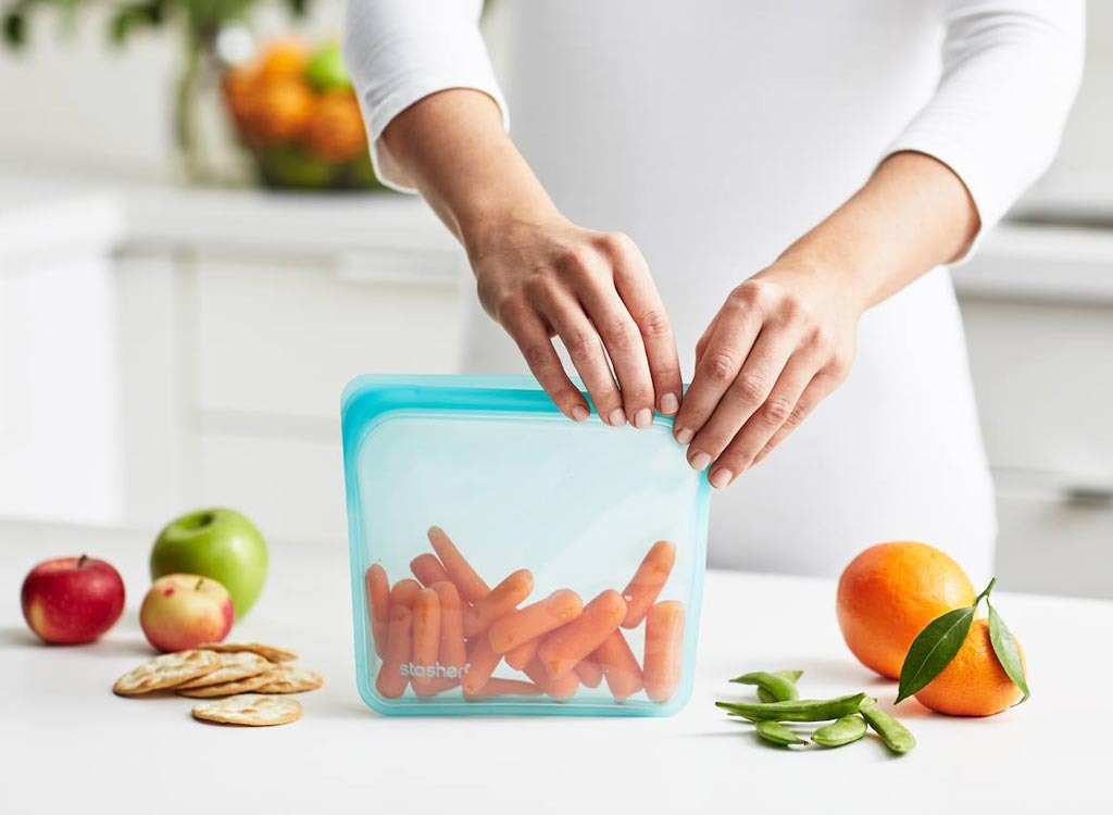 Woman with food bag