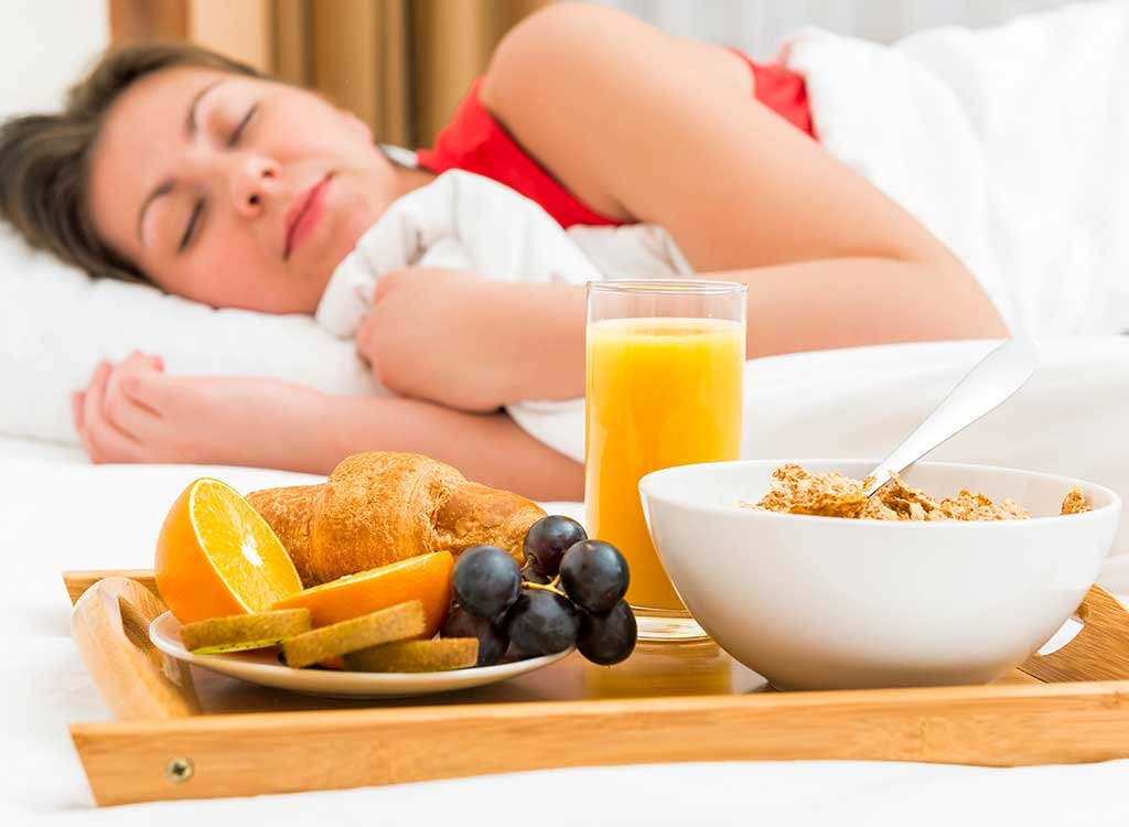 breakfast tray woman sleeping