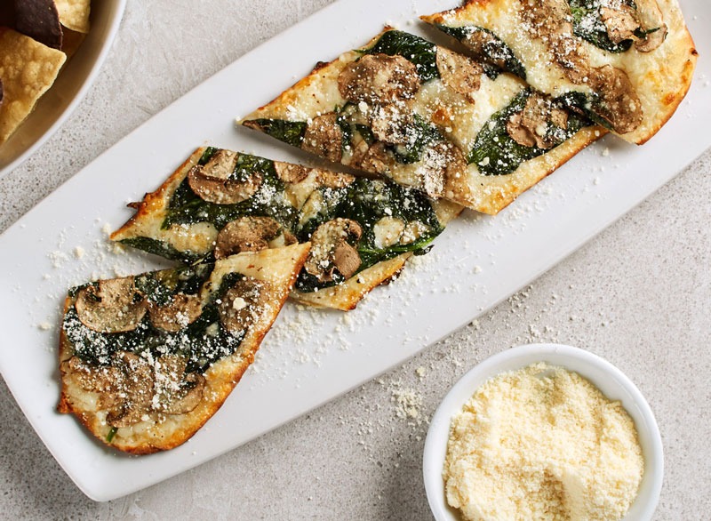 california pizza kitchen shaved mushroom and spinach flatbread