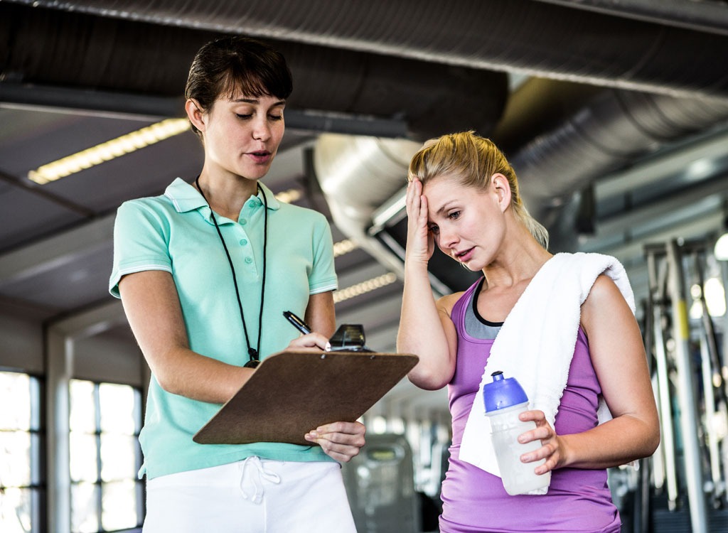 Woman worried about her gym results