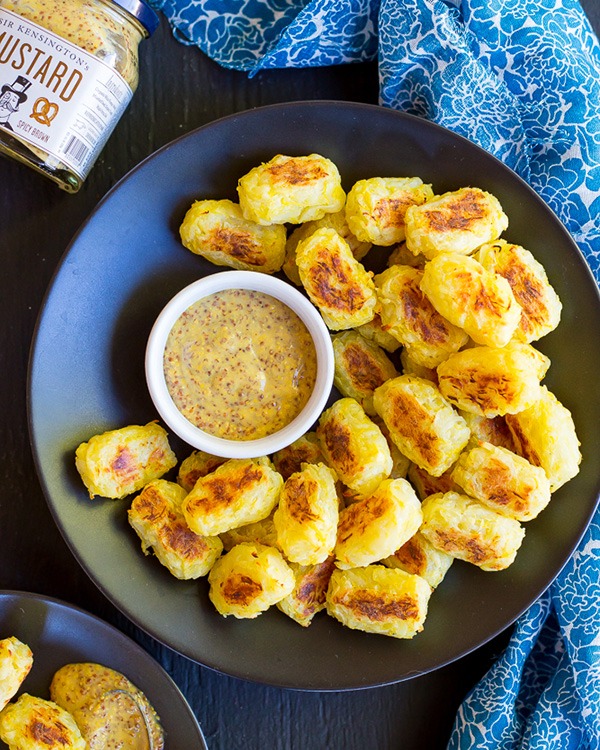 spaghetti squash tater tots with maple mustard