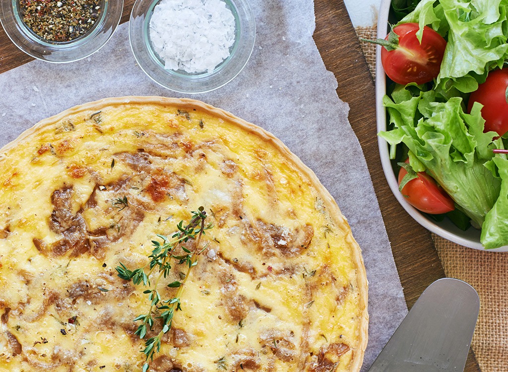 caramelized onion, mushroom, and spinach quiche