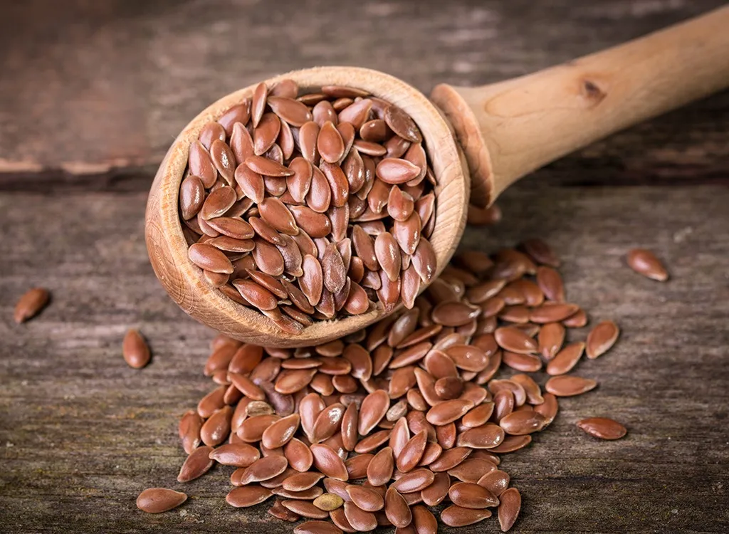 flax seeds on spoon