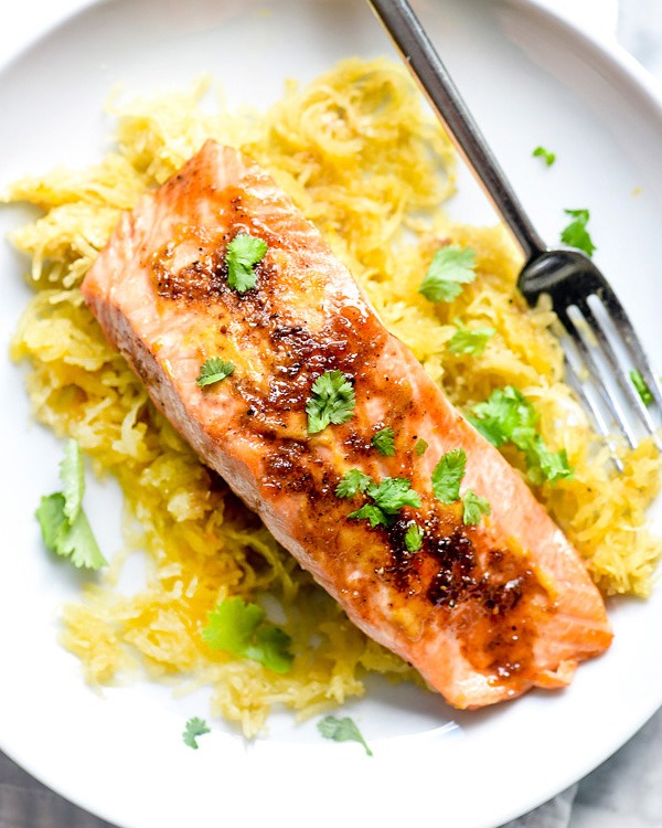 orange spiced salmon spaghetti squash