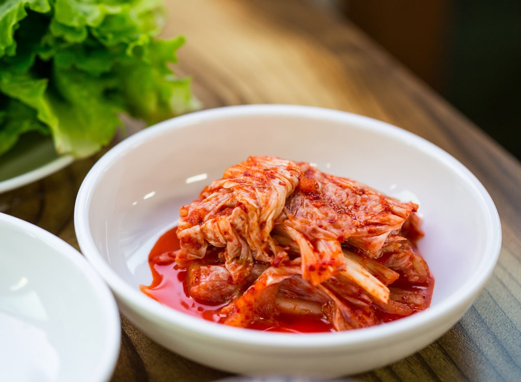 Kimchi in white bowl