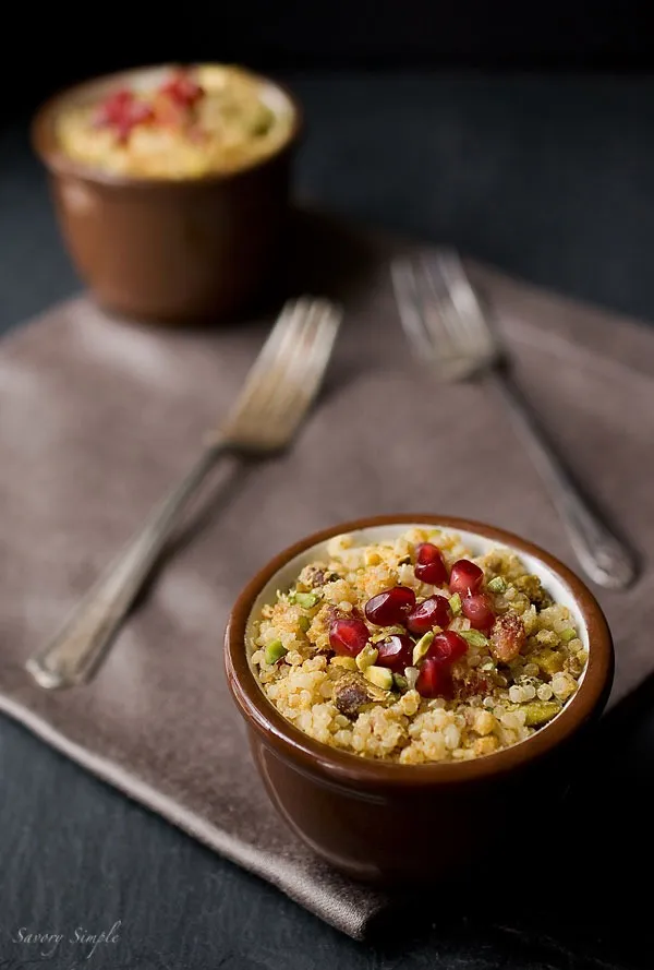 curried pomegranate pistachio quinoa