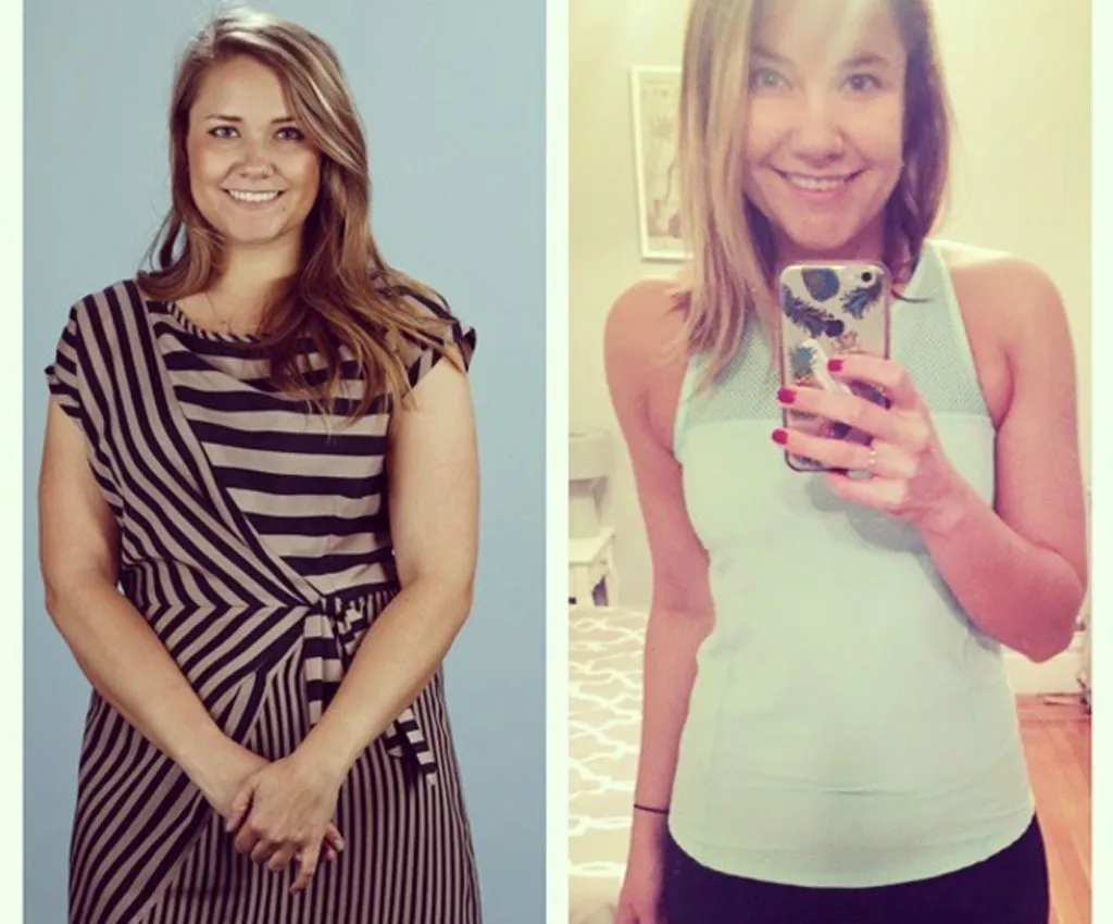 woman showing off weight loss of 30 pounds with paleo diet