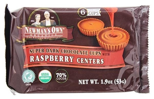 organic super dark chocolate raspberry cups