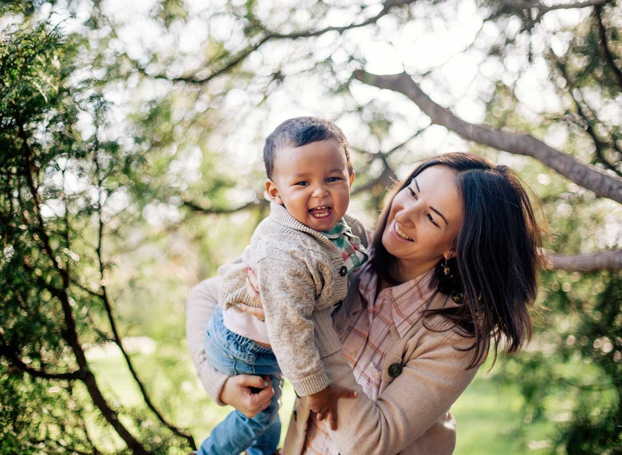 Happy mom and child