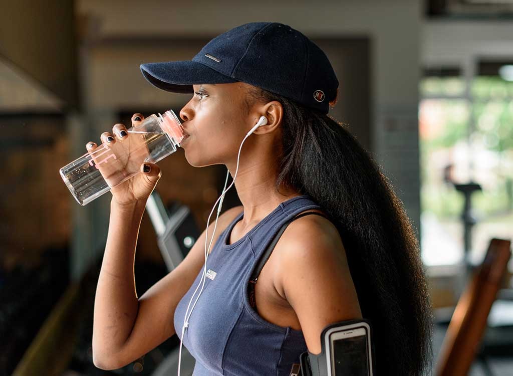 drinking water at gym