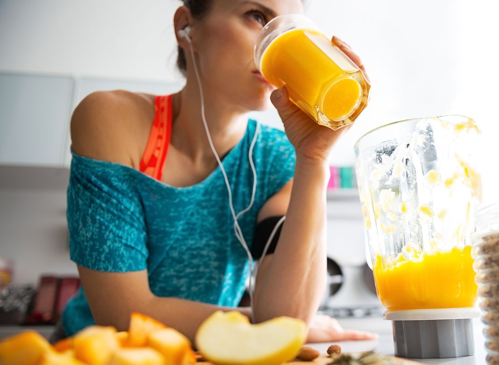 Woman drinking smoothie juice - always hungry reasons