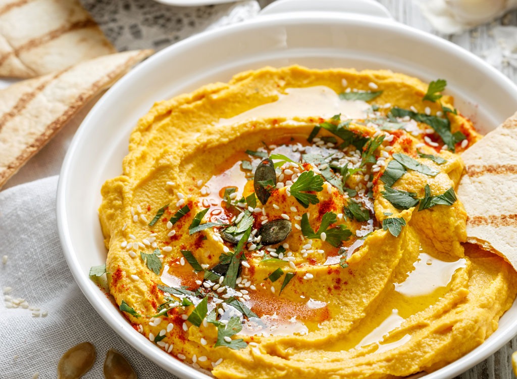 bowl of homemade pumpkin hummus