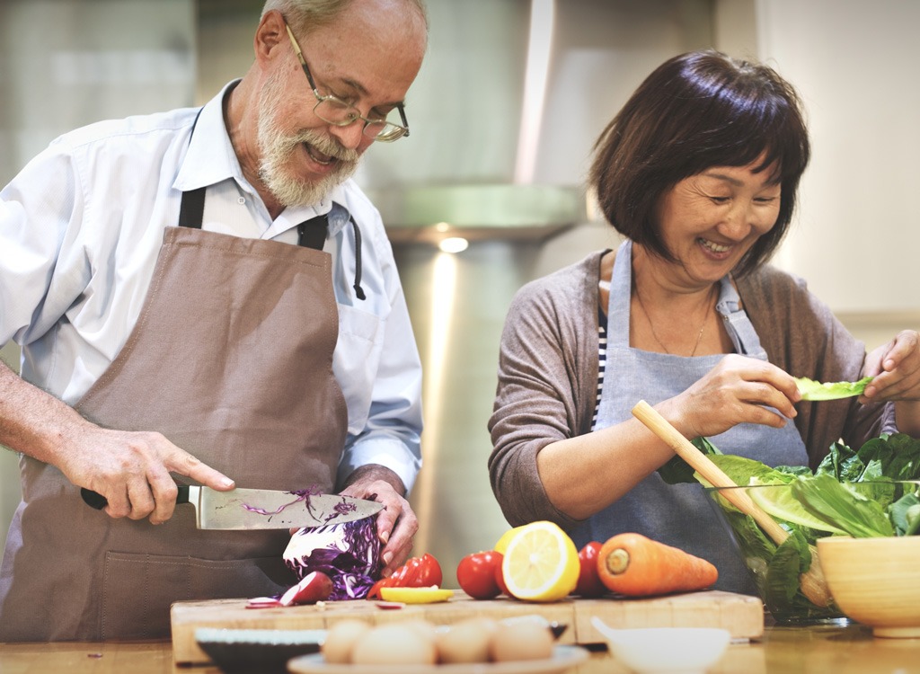 Couple cooking at home