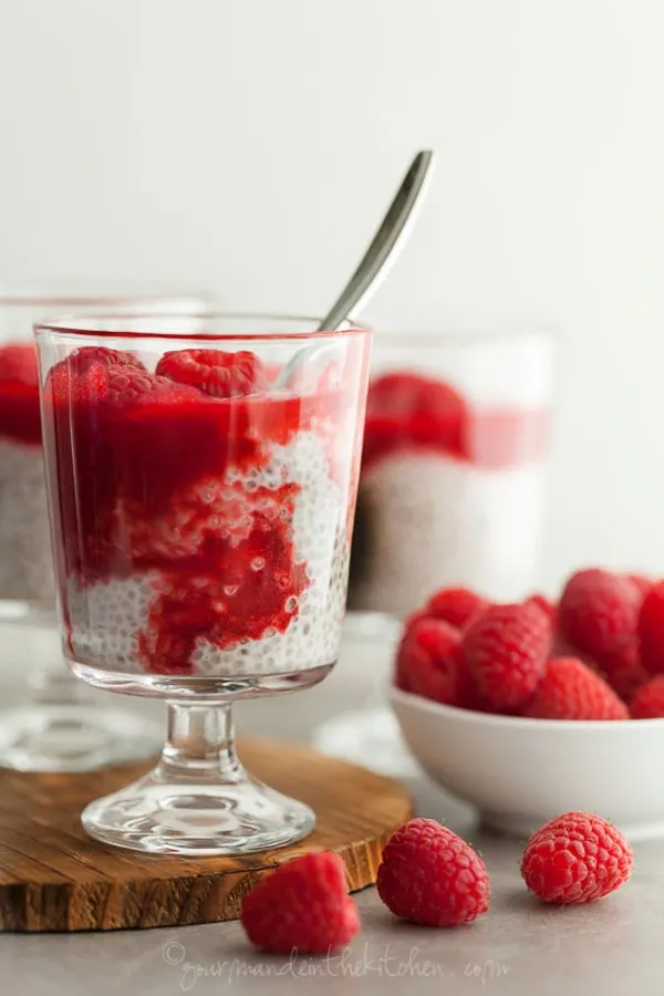 Chia Seed Breakfast Pots with Raspberry Rosewater Sauce