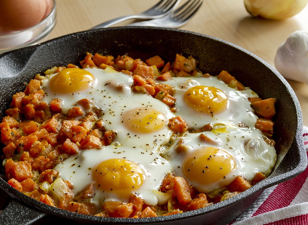 turkey hash with fried eggs