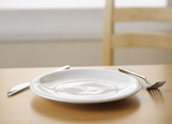 empty white plate with fork and knife