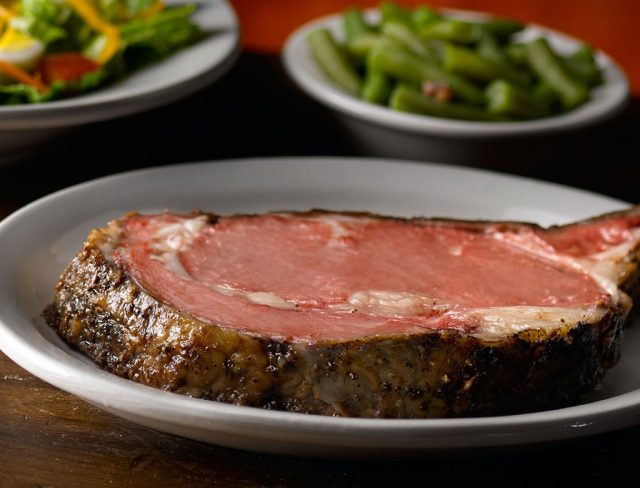 Texas Roadhouse Prime Rib, 12-oz, with Au Jus, Monterey Jack Cheese & Loaded Baked Potato & Salad with Ranch Dressing