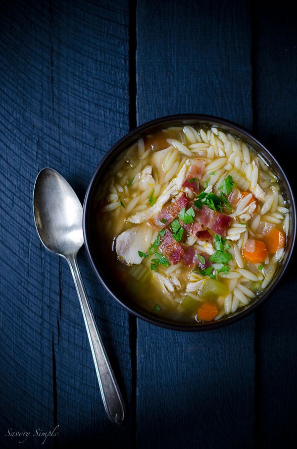 One Pot Chicken and Bacon Orzo Soup