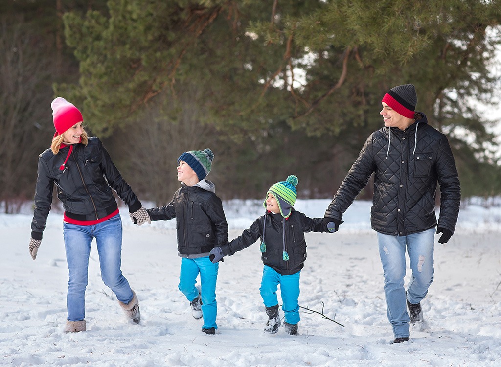family walking in winter