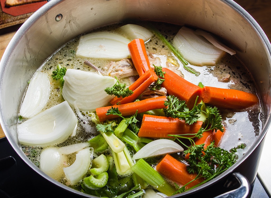 vegetables in stock pot for soup
