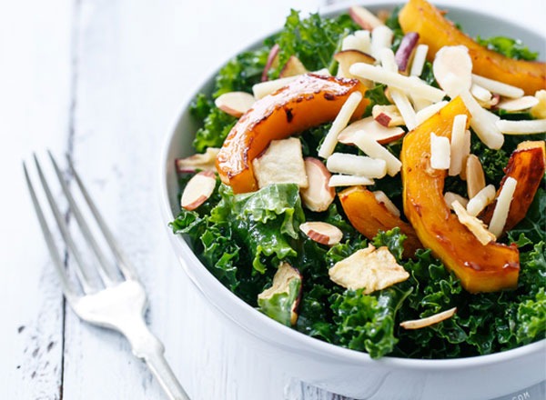 cider-roasted squash & kale salad with apple cider vinaigrette