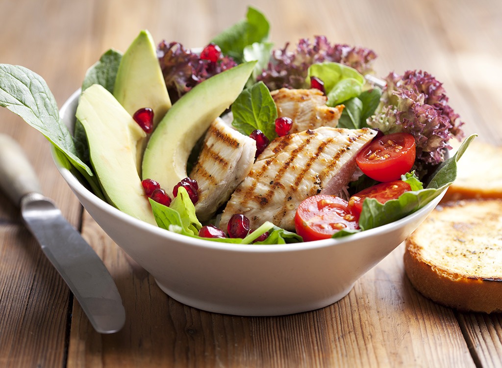 Chicken salad with avocado and tomatoes