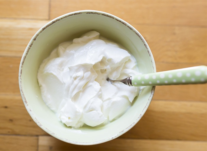 Greek yogurt in green bowl